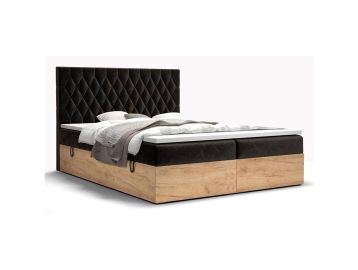 Boxspringbett im eleganten Design Pilio 72, Farbe: Schwarz / Eiche Golden Craft - Liegefläche: 180 x 200 cm (B x L) von easyMÖBEL