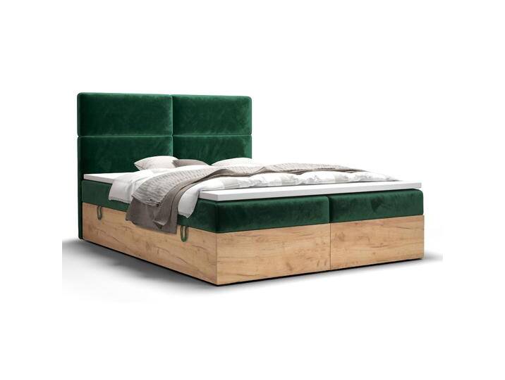 Boxspringbett im modernen Design Pilio 38, Farbe: Grün / Eiche Golden Craft - Liegefläche: 160 x 200 cm (B x L) von easyMÖBEL