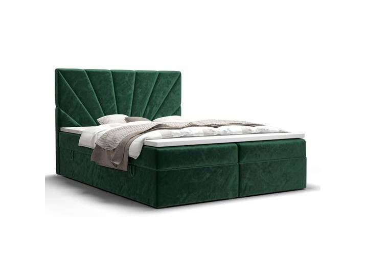 Boxspringbett, Grün, 140x200 cm, Holzwerkstoff, 2 Stauräume & Bonell-Matratze, Modern von easyMÖBEL