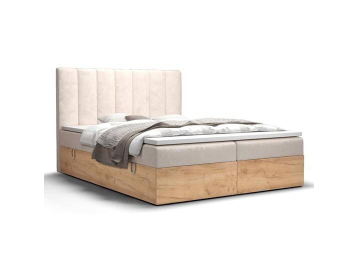 Boxspringbett mit Stauraum Pilio 06, Farbe: Beige / Eiche Golden Craft - Liegefläche: 160 x 200 cm (B x L) von easyMÖBEL
