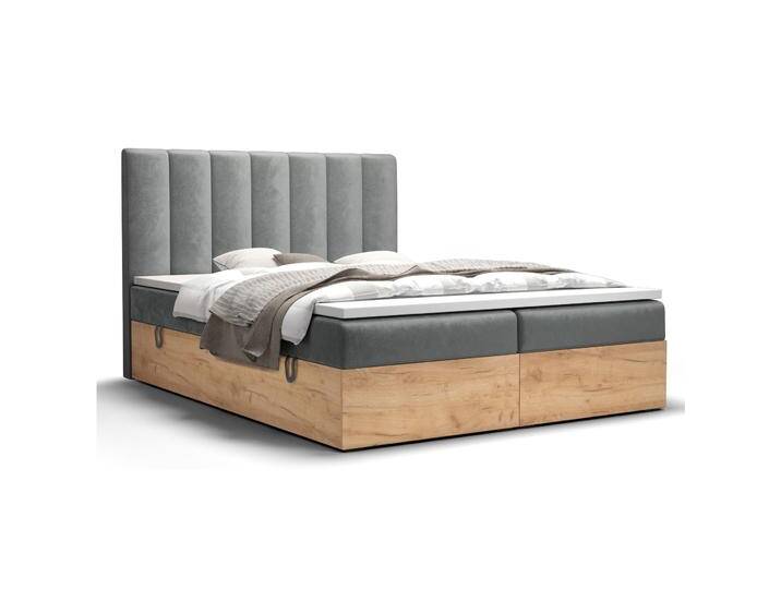 Boxspringbett mit außergewöhnlichen Design Pilio 09, Farbe: Grau / Eiche Golden Craft - Liegefläche: 160 x 200 cm (B x L) von easyMÖBEL