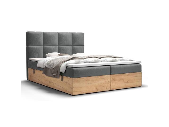 Boxspringbett mit weichen Veloursstoff Pilio 59, Farbe: Grau / Eiche Golden Craft - Liegefläche: 180 x 200 cm (B x L) von easyMÖBEL