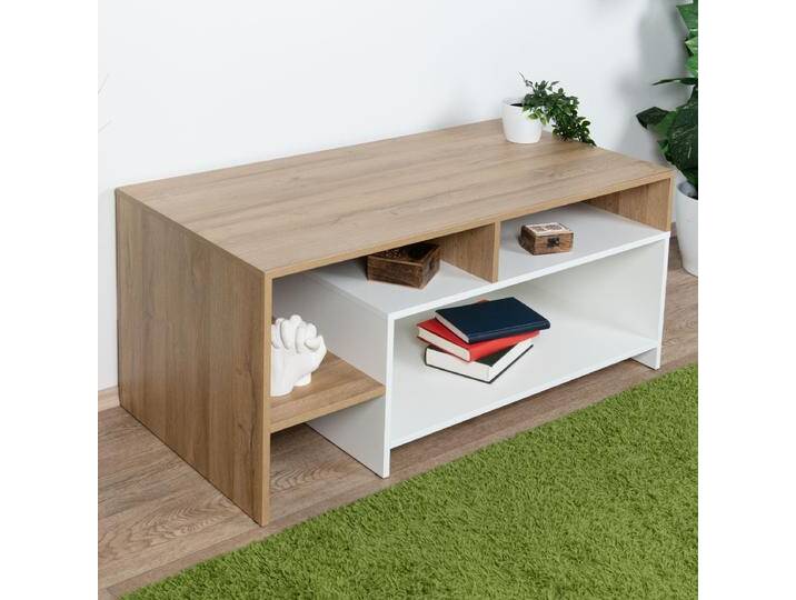 Couchtisch Gafsa 03, Farbe: Weiß / Eiche - 120 x 60 x 53 (B x T x H) von easyMÖBEL