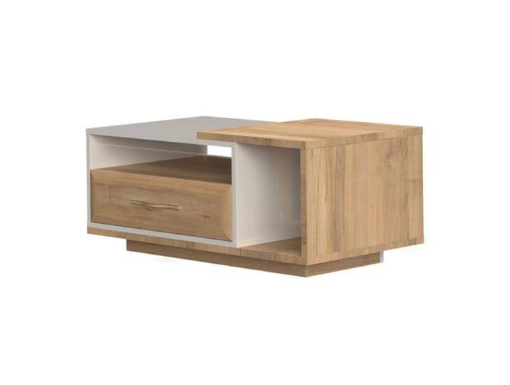 Couchtisch Gataivai 35 Beige Hochglanz & Walnuss 117x60x47 cm UV-Lackierung Rollen 1 Schublade Modernes Design von easyMÖBEL