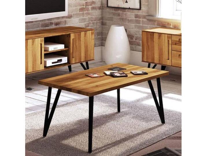 Couchtisch Masterton 24 Wildeiche massiv geölt - Abmessungen: 80 x 80 x 48 cm (B x T x H) von easyMÖBEL