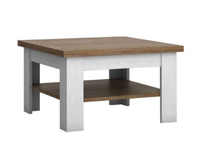 Couchtisch Segnas 06, Farbe: Kiefer Weiß / Eiche Braun - 53 x 70 x 70 cm (H x B x T) von easyMÖBEL