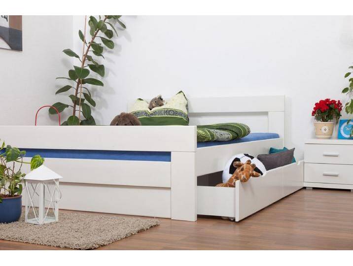 Doppelbett / Funktionsbett Easy Premium Line K6 inkl. 2 Schubladen und 1 Abdeckblende 160 x 200 cm Buche Vollholz massiv weiß lackiert Doppelbett / Funktionsbett Easy Premium Line K6 inkl. 2 Schubladen und 1 Abdeckblende 160 x 200 cm Buche Vollholz massiv weiß lackiert von easyMÖBEL