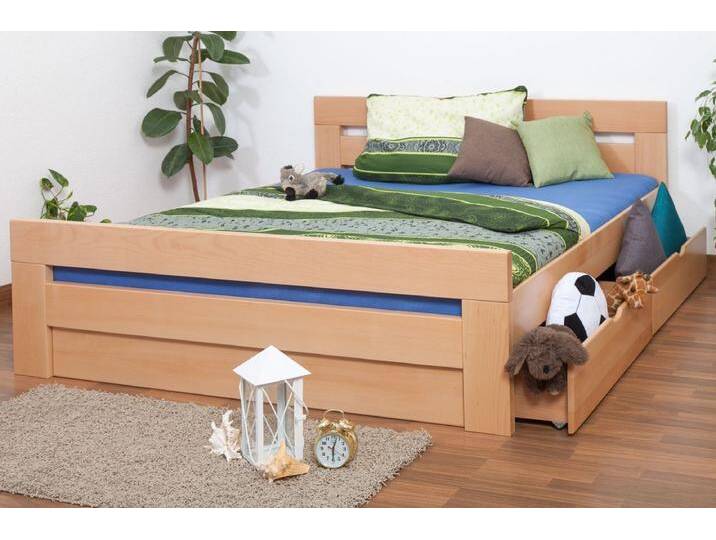 Doppelbett / Funktionsbett Easy Premium Line K6 inkl. 2 Schubladen und 1 Abdeckblende 180 x 200 cm Buche Vollholz massiv Natur von easyMÖBEL