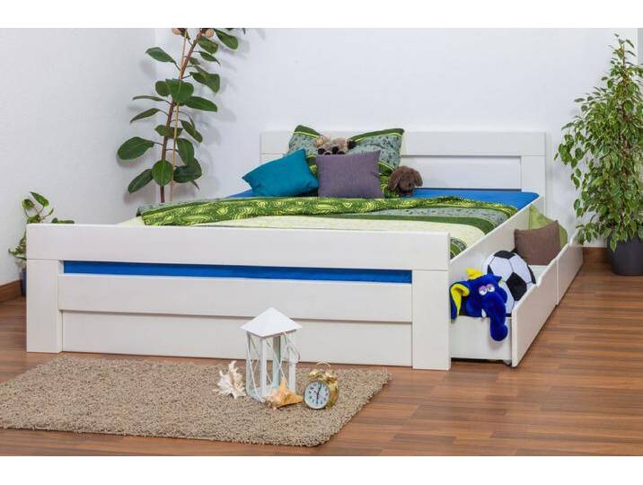 Doppelbett / Funktionsbett Easy Premium Line K6 inkl. 2 Schubladen und 1 Abdeckblende 180 x 200 cm Buche Vollholz massiv weiß lackiert Doppelbett / Funktionsbett Easy Premium Line K6 inkl. 2 Schubladen und 1 Abdeckblende 180 x 200 cm Buche Vollholz massiv weiß lackiert von easyMÖBEL