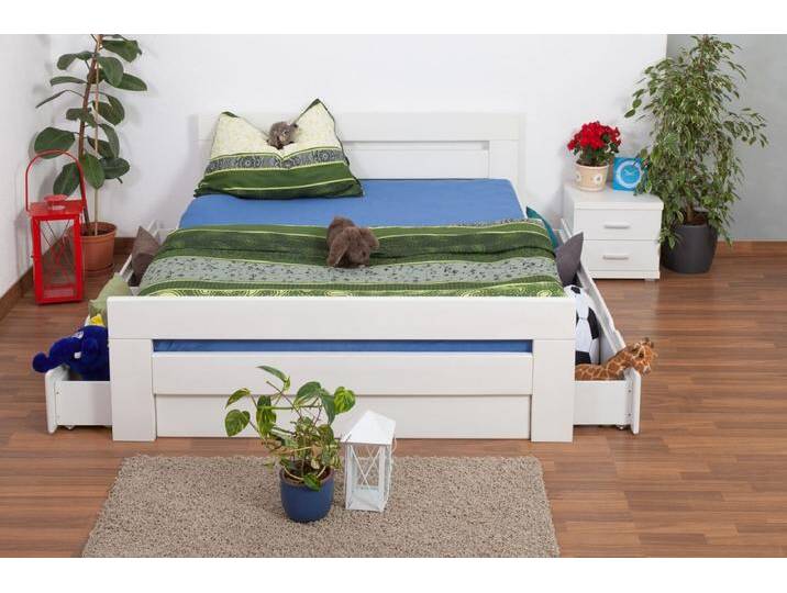Doppelbett / Funktionsbett Easy Premium Line K6 inkl. 4 Schubladen und 2 Abdeckblenden 160 x 200 cm Buche Vollholz massiv weiß lackiert Doppelbett / Funktionsbett Easy Premium Line K6 inkl. 4 Schubladen und 2 Abdeckblenden 160 x 200 cm Buche Vollholz massiv weiß lackiert von easyMÖBEL