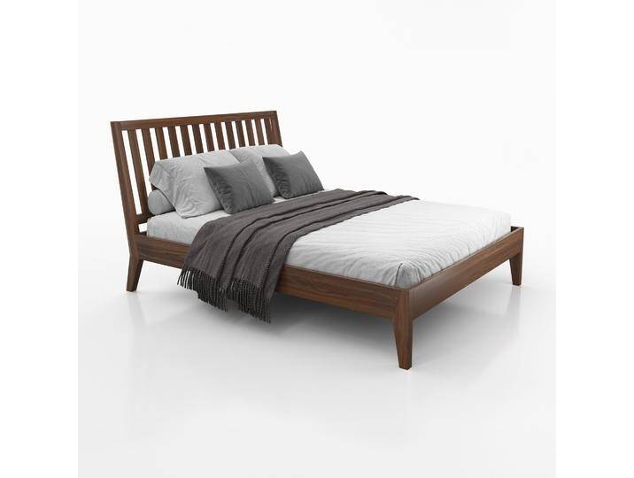 Doppelbett / Gästebett Engordany 08 Buche Vollholz massiv lackiert Liegefläche: 180 x 200 cm Farbe: Walnuss mit hoher Kopfstütze ästh von easyMÖBEL