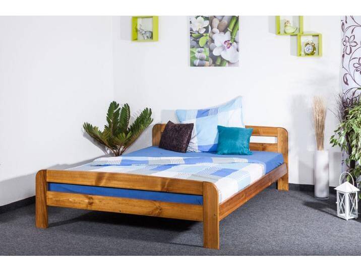 Doppelbett / Gästebett Kiefer Vollholz massiv Eichefarben A6, inkl. Lattenrost - Abmessung 160 x 200 cm von easyMÖBEL