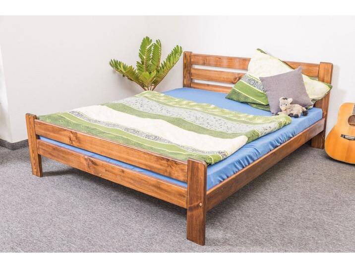 Doppelbett / Gästebett Kiefer Vollholz massiv Nussfarben A23, inkl. Lattenrost - Abmessung 160 x 200 cm von easyMÖBEL