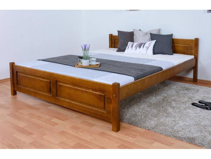 Doppelbett / Gästebett Kiefer massiv Vollholz Eichefarben Rustikal 77, inkl. Lattenrost - 160 x 200 cm (B x L) von easyMÖBEL