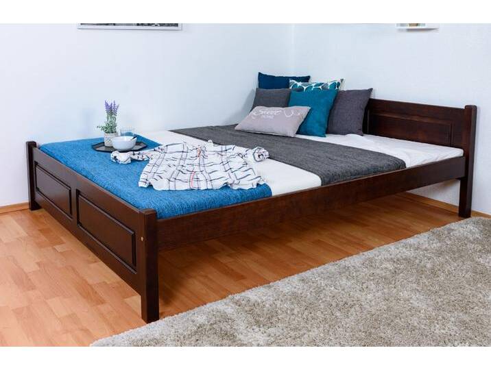 Doppelbett / Gästebett Kiefer massiv Vollholz Walnussfarben 77, inkl. Lattenrost - 160 x 200 cm (B x L) von easyMÖBEL