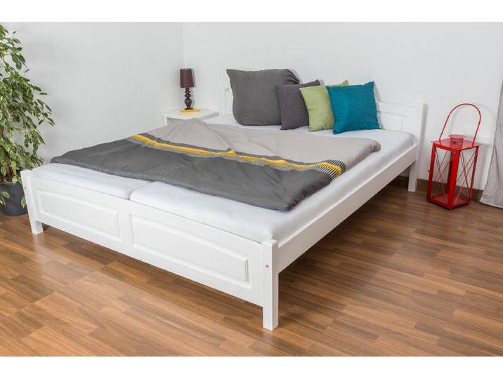 Doppelbett / Gästebett Kiefer massiv Vollholz weiß lackiert 79, inkl. Lattenrost - Abmessung 180 x 200 cm von easyMÖBEL