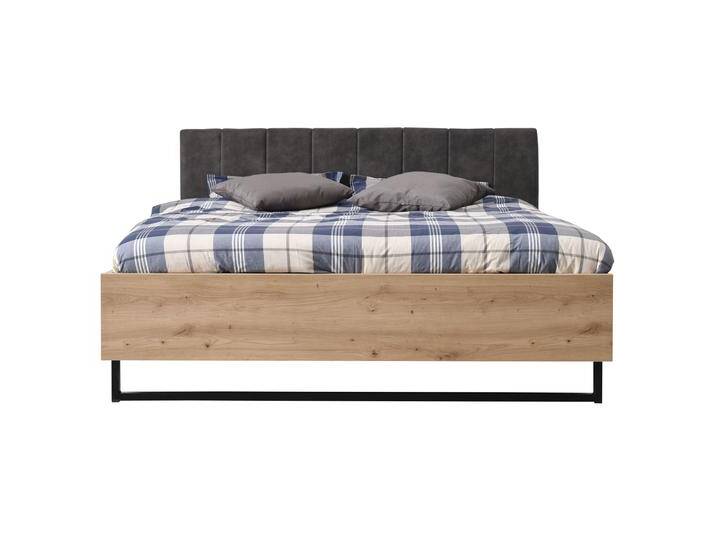 Doppelbett Crina 09, Farbe: Eiche Artisan / Grau, mit gepolsterten Kopfteil, ABS-Kanten, Beine: Metall, Liegefläche: 160 x 200 cm von easyMÖBEL
