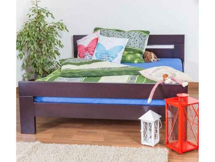 Doppelbett Easy Premium Line K6, 160 x 200 cm Buche Vollholz massiv Schokobraun lackiert von easyMÖBEL