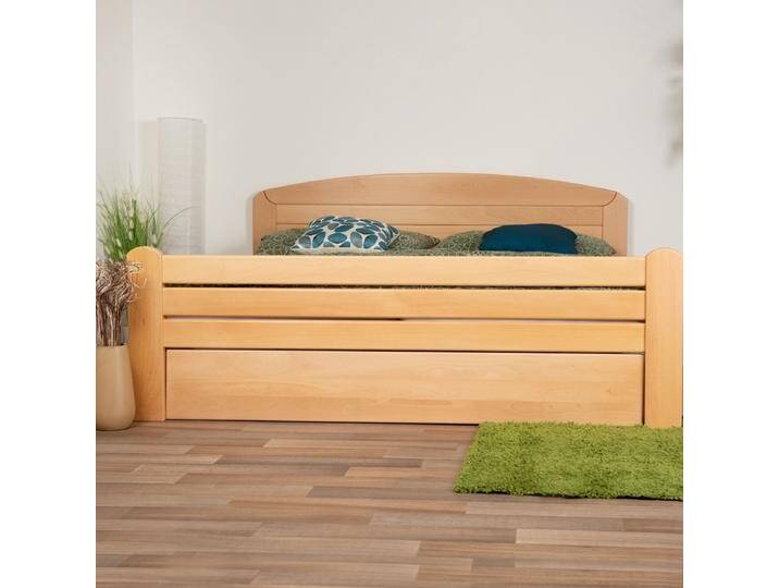 Doppelbett Easy Premium Line K7 inkl. 2 Schubladen und 1 Abdeckblende, 160 x 200 cm Buche Vollholz massiv Natur von easyMÖBEL