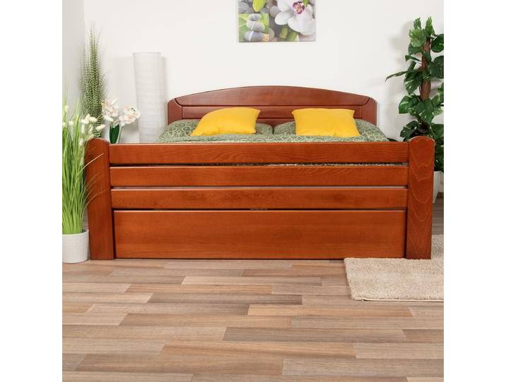 Doppelbett Easy Premium Line K7 inkl.1 Abdeckblende, 160 x 200 cm Buche Vollholz massiv Kirschfarben lackiert von easyMÖBEL