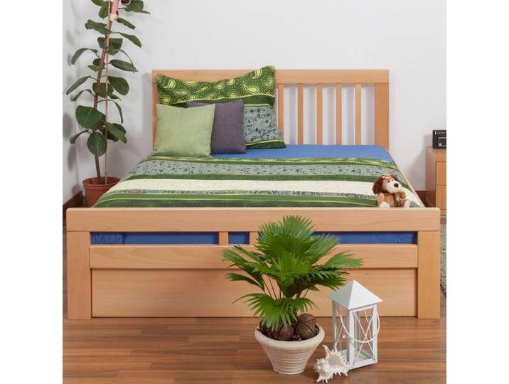 Doppelbett Easy Premium Line K8 inkl. 1 Abdeckblende, 160 x 200 cm Buche Vollholz massiv Natur von easyMÖBEL