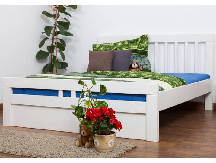 Doppelbett Easy Premium Line K8 inkl.1 Abdeckblende, 160 x 200 cm Buche Vollholz massiv weiß lackiert von easyMÖBEL
