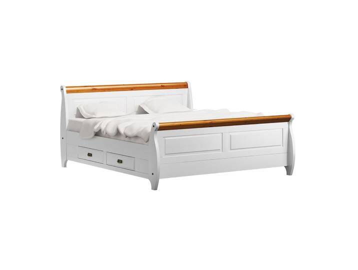 Doppelbett Jabron 08, Kiefer massiv Vollholz, Farbe: Weiß / Kiefer - Liegefläche: 180 x 200 cm (B x L) von easyMÖBEL