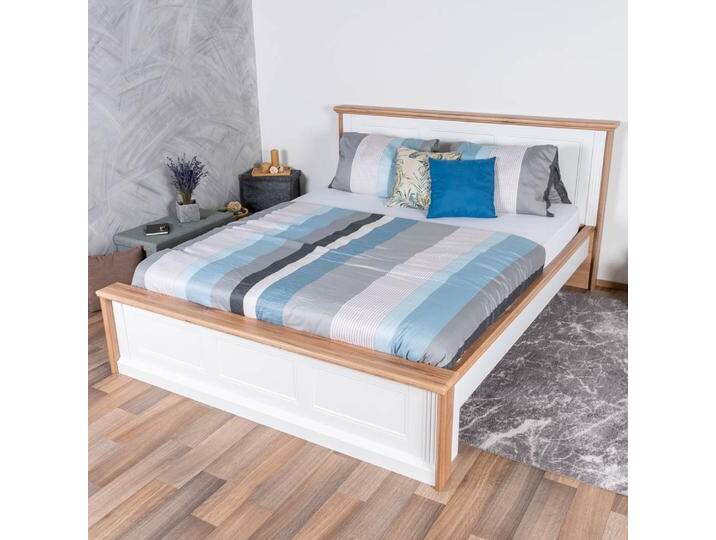 Doppelbett Lotofaga 22, Farbe: Weiß / Walnuss - Liegefläche: 160 x 200 cm (B x L) von easyMÖBEL