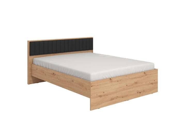 Doppelbett mit gepolsterten Kopfteil Brus 20, Farbe: Eiche Artisan / Grau, stabil und langlebig, ABS-Kantenschutz, Liegefläche: 160 x 200 cm von easyMÖBEL