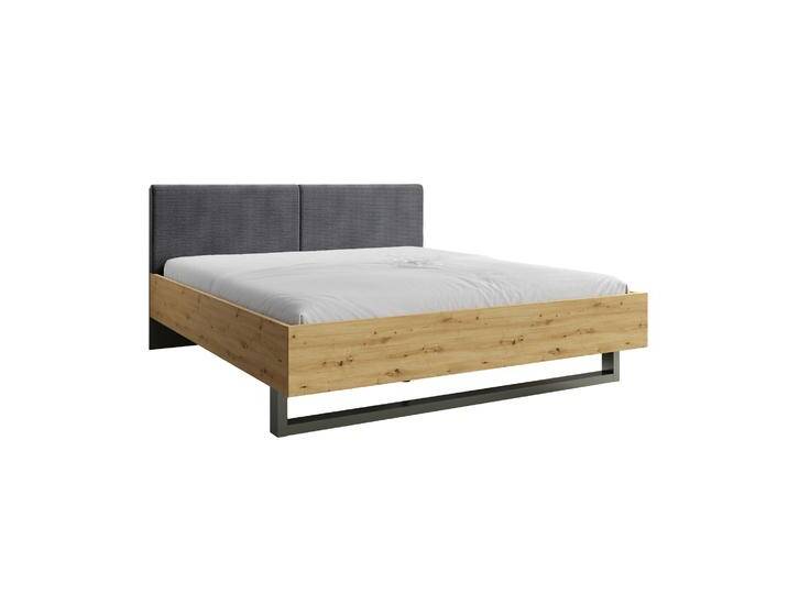 Doppelbett mit gepolsterten Kopfteil Dionysos 04, Farbe: Eiche Artisan / Graphitgrau, Beine: Metall, Liegefläche: 180 x 200 cm, aus hochwertigen Mat von easyMÖBEL