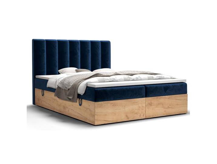 Doppelbett mit weichen Veloursstoff Pilio 15, Farbe: Blau / Eiche Golden Craft - Liegefläche: 180 x 200 cm (B x L) von easyMÖBEL