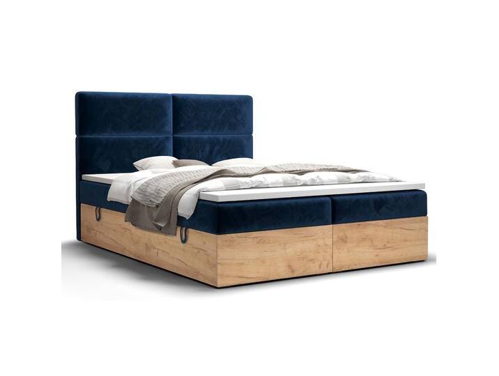 Doppelbett mit weichen Veloursstoff Pilio 45, Farbe: Blau / Eiche Golden Craft - Liegefläche: 180 x 200 cm (B x L) von easyMÖBEL