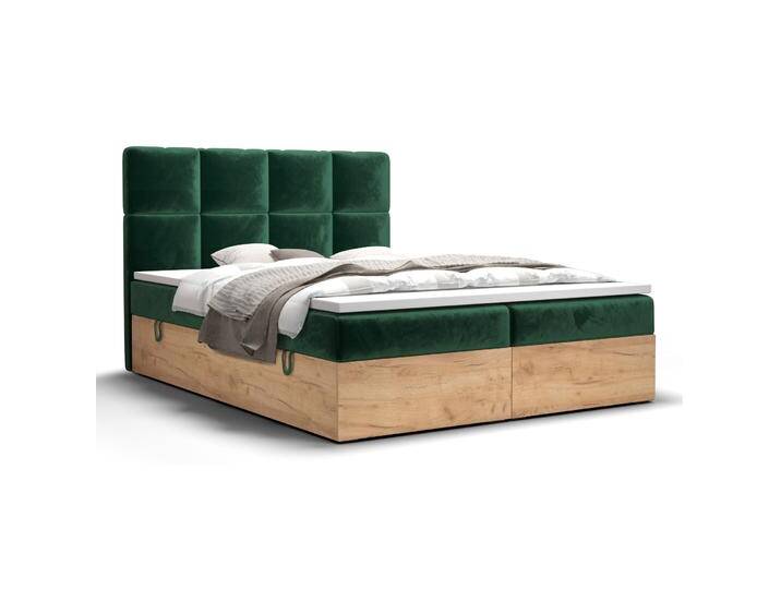 Doppelbett mit weichen Veloursstoff Pilio 58, Farbe: Grün / Eiche Golden Craft - Liegefläche: 180 x 200 cm (B x L) von easyMÖBEL