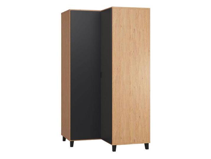 Drehtürenschrank Leoncho 14 Eiche/Schwarz Soft Touch Lack LED-Sensor 195x102x104 cm Modern & Funktional von easyMÖBEL