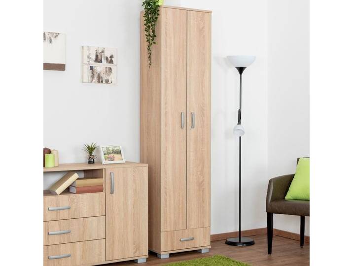 Drehtürenschrank / Kleiderschrank Ainsa 01, Farbe: Eiche Braun - 209 x 50 x 37 cm (H x B x T) von easyMÖBEL