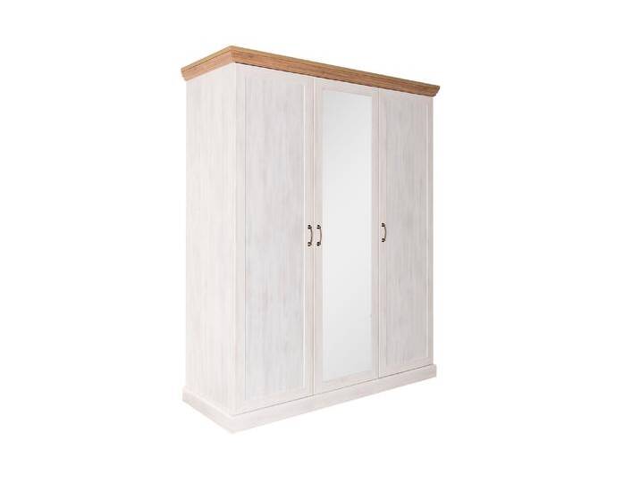 Drehtürenschrank / Kleiderschrank Badile 19, Farbe: Kiefer Weiß / Braun - 197 x 157 x 60 cm (H x B x T) von easyMÖBEL