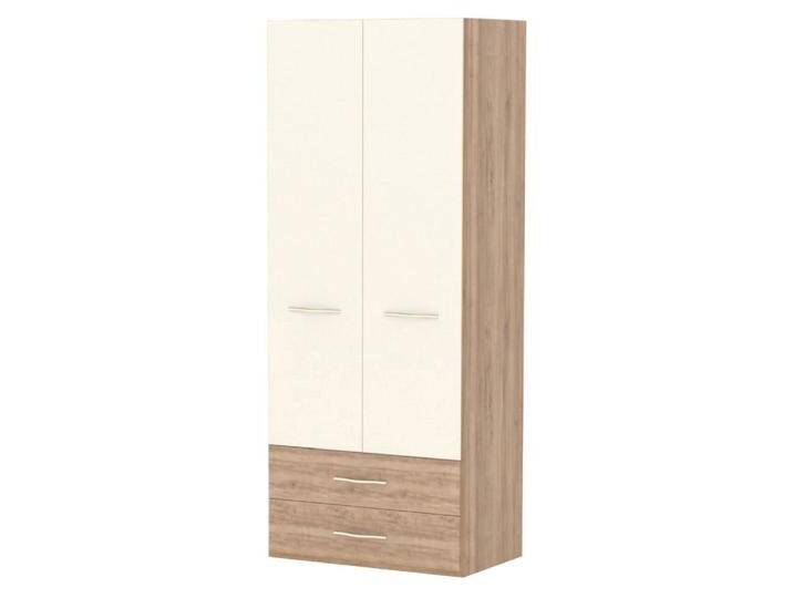 Drehtürenschrank Gataivai 01 Kleiderschrank Beige Hochglanz/Walnuss 224x92x57 cm UV-Lack Soft Close 2 Türen, 2 Schubladen von easyMÖBEL