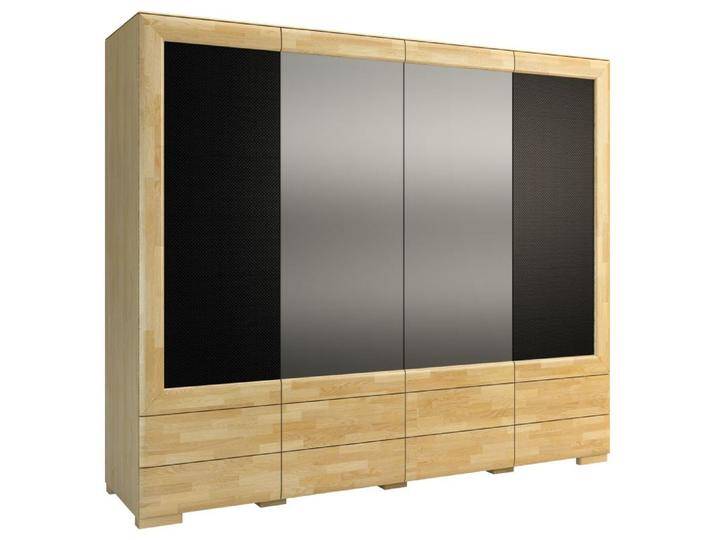 Drehtürenschrank Kleiderschrank Lipik 43 Eiche/Schwarz teilmassiv 224x242x61 cm Push to open Spiegel & Schubladen viel Stauraum von easyMÖBEL