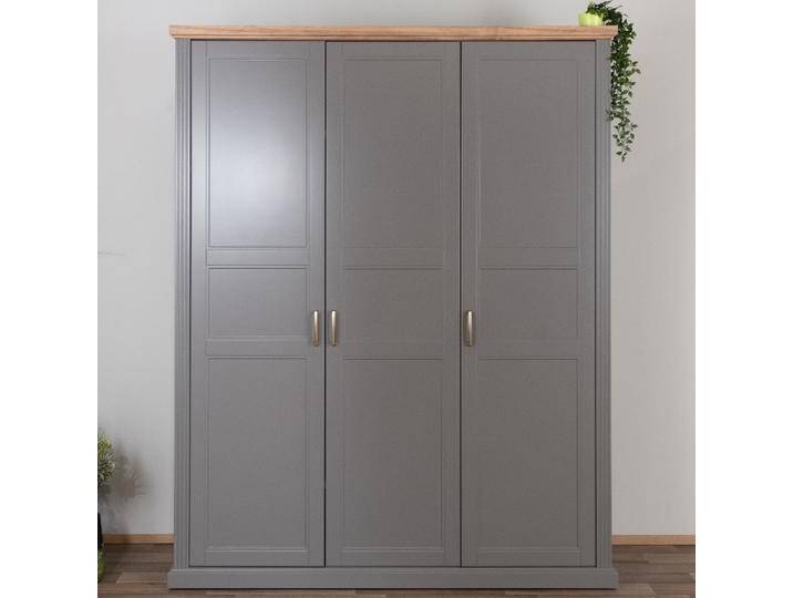 Drehtürenschrank Lotofaga 15 Grau/Walnuss 3 Türen Soft Close 227x181x59 cm Metallgriffe UV-Lack von easyMÖBEL