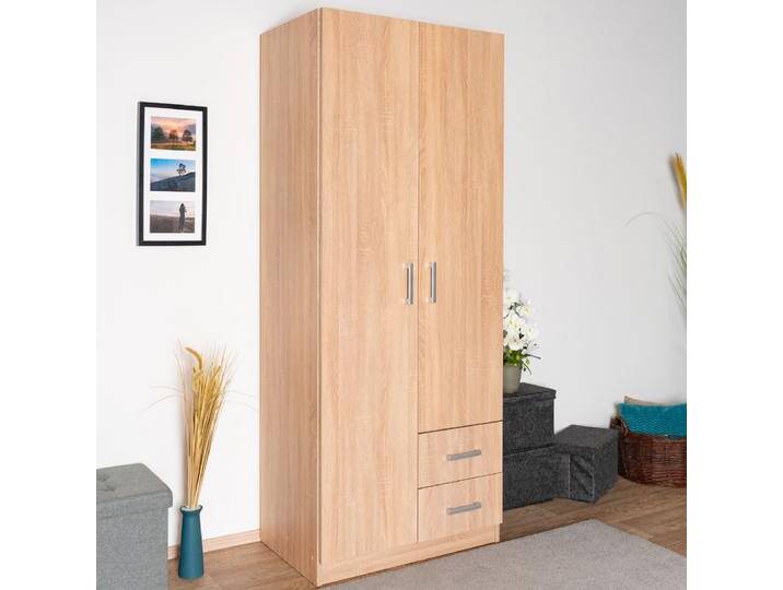 Drehtürenschrank / Kleiderschrank Plata 07, Farbe: Eiche Sonoma - 201 x 80 x 53 cm (H x B x T) von easyMÖBEL