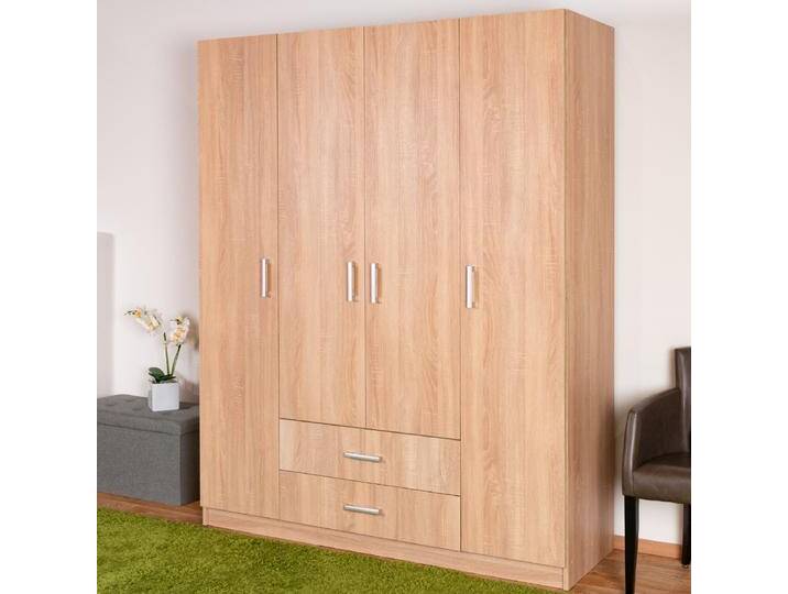 Drehtürenschrank / Kleiderschrank Plata 11, Farbe: Eiche Sonoma - 201 x 160 x 53 cm (H x B x T) von easyMÖBEL