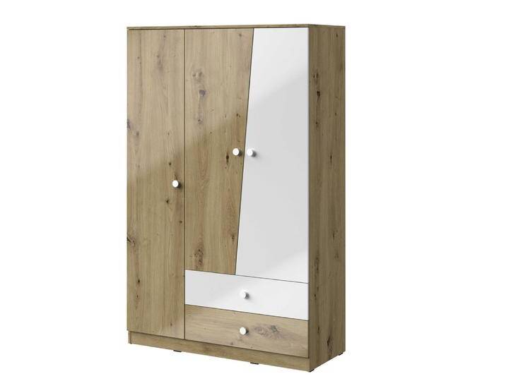 Drehtürenschrank / Kleiderschrank Sirte 03, Farbe: Eiche / Weiß Hochglanz - Abmessungen: 190 x 120 x 50 cm (H x B x T) von easyMÖBEL