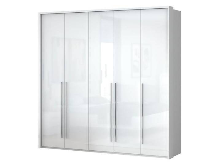 Drehtürenschrank / Kleiderschrank mit LED-Rahmen Siumu 24, Farbe: Weiß / Weiß Hochglanz - 226 x 232 x 60 cm (H x B x T) von easyMÖBEL