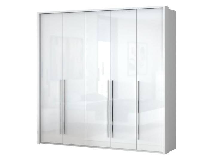 Drehtürenschrank / Kleiderschrank mit LED-Rahmen Siumu 24, Farbe: Weiß / Weiß Hochglanz - 226 x 232 x 60 cm (H x B x T) von easyMÖBEL