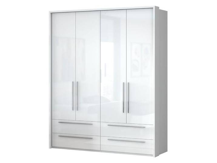 Drehtürenschrank / Kleiderschrank mit LED-Rahmen Siumu 30, Farbe: Weiß / Weiß Hochglanz - 226 x 187 x 60 cm (H x B x T) von easyMÖBEL