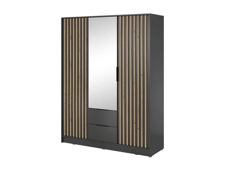 Dreitüriger Kleiderschrank mit Spiegel Leeds 06, Farbe: Graphit - Abmessungen: 200 x 155 x 51 cm (H x B x T) von easyMÖBEL