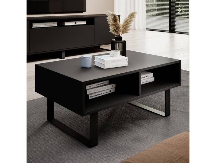 Dunkler Couchtisch Zapopan 135, Farbe: Schwarz, zwei Fächer, einfaches und modernes Design, Maße: 40 x 90 x 50 cm, qualitativ hochwertig, für Wohn Dunkler Couchtisch Zapopan 135, Farbe: Schwarz, zwei Fächer, einfaches und modernes Design, Maße: 40 x 90 x 50 cm, qualitativ hochwertig, für Wohn von easyMÖBEL