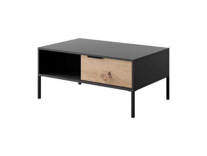 Dunkler Couchtisch mit zwei Schubladen Fouchana 14, Farbe: Schwarz / Eiche Artisan - Abmessungen: 44 x 97 x 60 cm (H x B x T) von easyMÖBEL