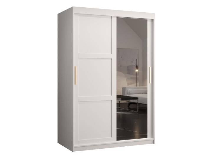 Edler Kleiderschrank mit Spiegeltür Liskamm 29 Weiß matt 200x120x62 cm 5 Fächer 2 Schiebetüren Modernes Design von easyMÖBEL