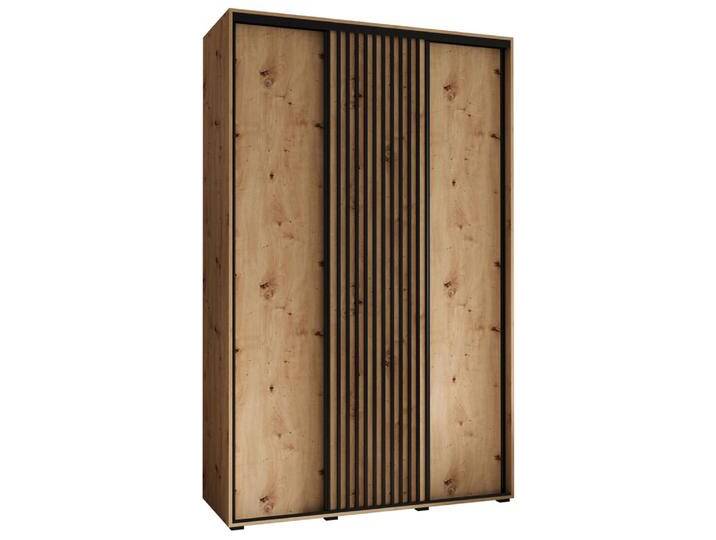 Eichenfarbener Schiebetürenschrank Mina, viel Stauraum, 235,2 x 160 x 60 cm, Anti Staubbürsten, Metallgriffe in Schwarz, Vorderseite aus Laminatpla Eichenfarbener Schiebetürenschrank Mina, viel Stauraum, 235,2 x 160 x 60 cm, Anti Staubbürsten, Metallgriffe in Schwarz, Vorderseite aus Laminatpla von easyMÖBEL